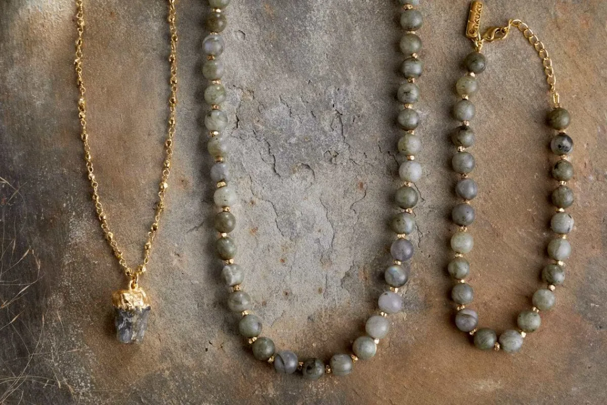 Jewellery & Jewellery Boxes|Jewellery^Nkuku Hadari Labradorite Necklace - Gold