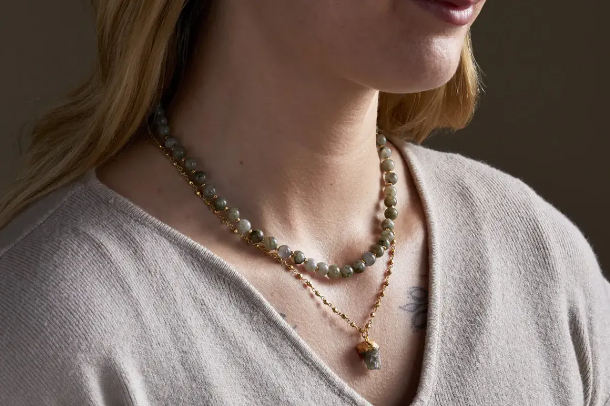 Jewellery & Jewellery Boxes|Jewellery^Nkuku Hadari Labradorite Necklace - Gold