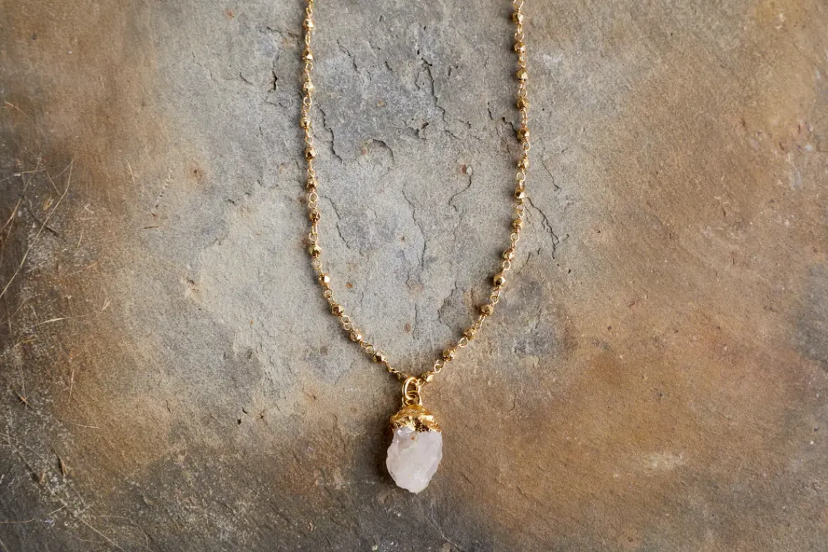 Jewellery & Jewellery Boxes|Jewellery^Nkuku Hadari Rose Quartz Necklace - Gold