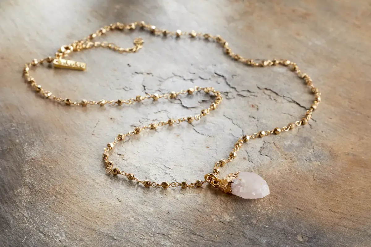 Jewellery & Jewellery Boxes|Jewellery^Nkuku Hadari Rose Quartz Necklace - Gold