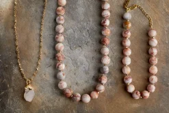 Jewellery & Jewellery Boxes|Jewellery^Nkuku Hadari Rose Quartz Necklace - Gold