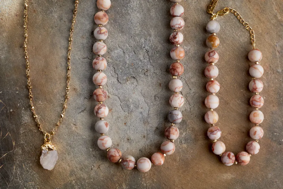 Jewellery & Jewellery Boxes|Jewellery^Nkuku Hadari Rose Quartz Necklace - Gold