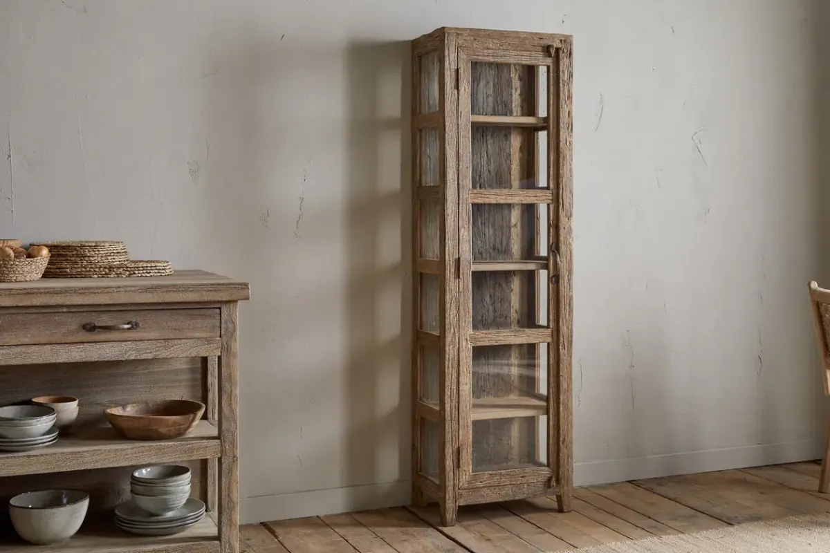 Kitchen Storage|Kitchen & Dining^Nkuku Ibo Reclaimed Wood & Glass Cabinet - Natural - Tall