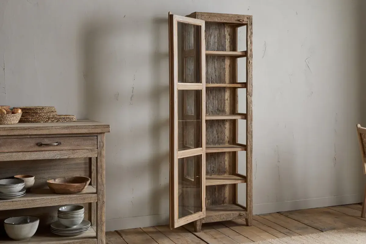 Kitchen Storage|Kitchen & Dining^Nkuku Ibo Reclaimed Wood & Glass Cabinet - Natural - Tall