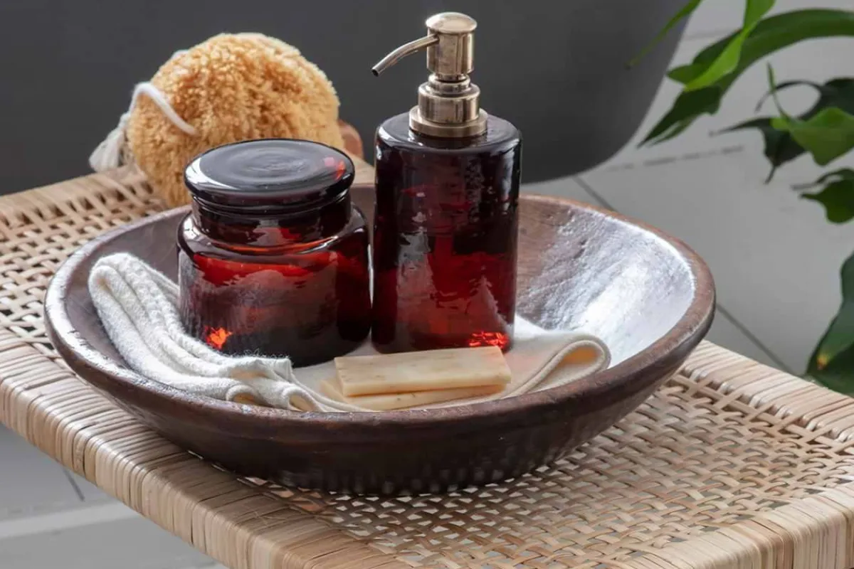 Bathroom Accessories^Nkuku Ilcoso Recycled Hammered Glass Soap Dispenser - Amber