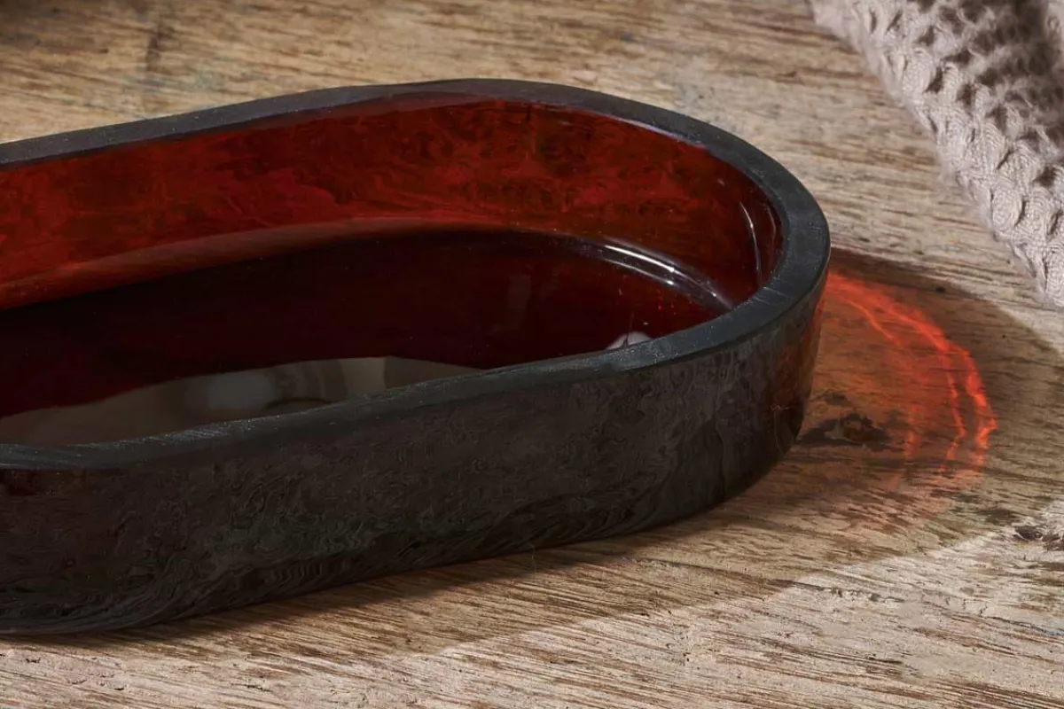 Bathroom Accessories^Nkuku Ilcoso Recycled Hammered Glass Soap Dish - Amber