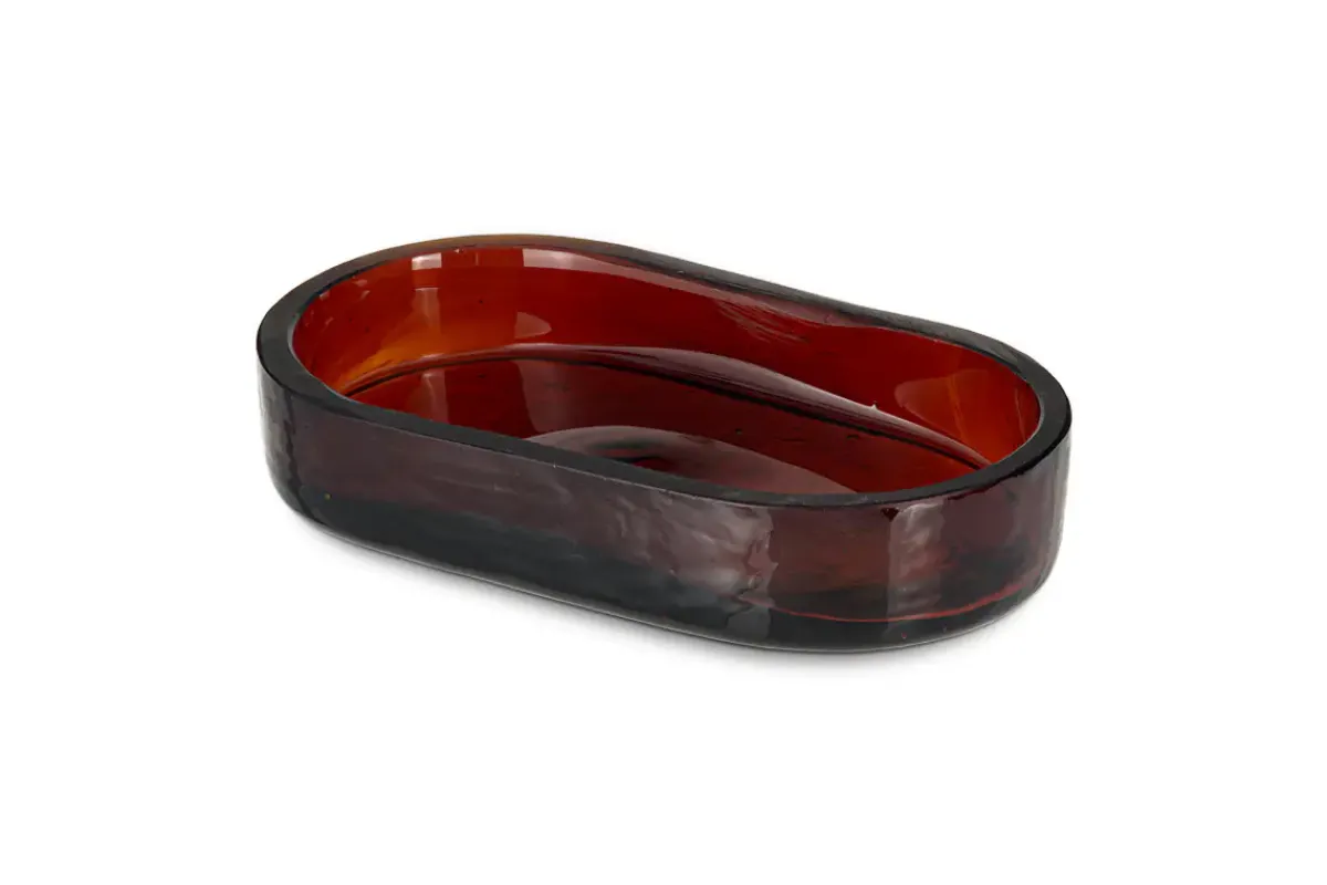 Bathroom Accessories^Nkuku Ilcoso Recycled Hammered Glass Soap Dish - Amber