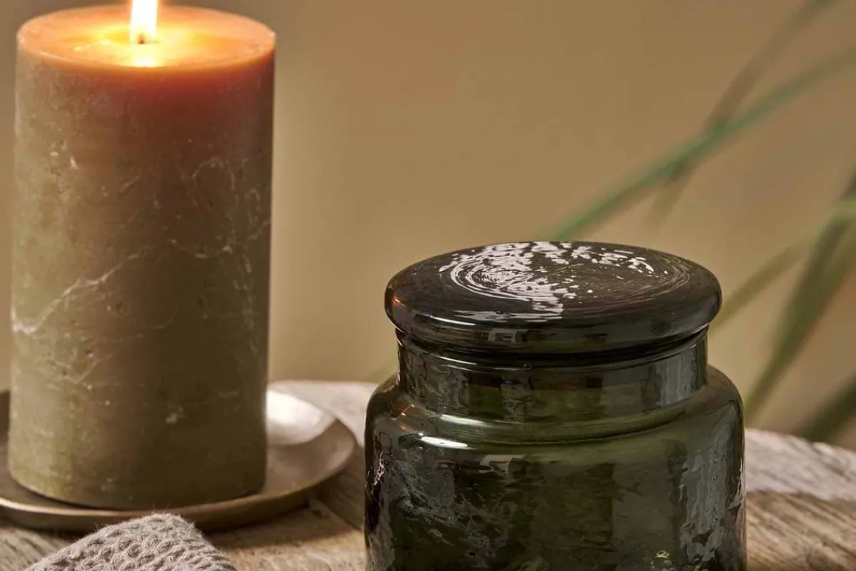Bathroom Accessories^Nkuku Ilcoso Recycled Hammered Glass Storage Pot - Green