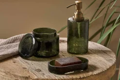 Bathroom Accessories^Nkuku Ilcoso Recycled Hammered Glass Soap Dish - Green