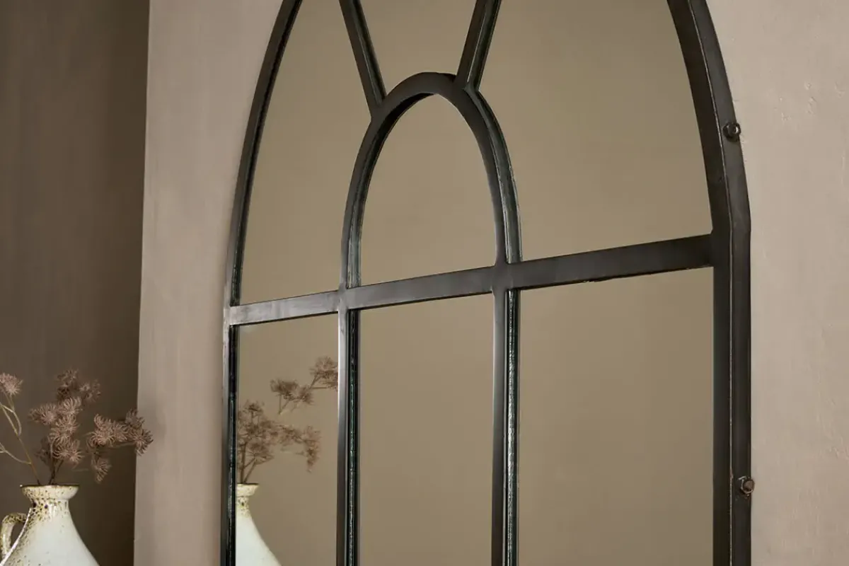 Fireside|Wall Mirrors^Nkuku Imoma Iron Overmantle Arch Mirror Black