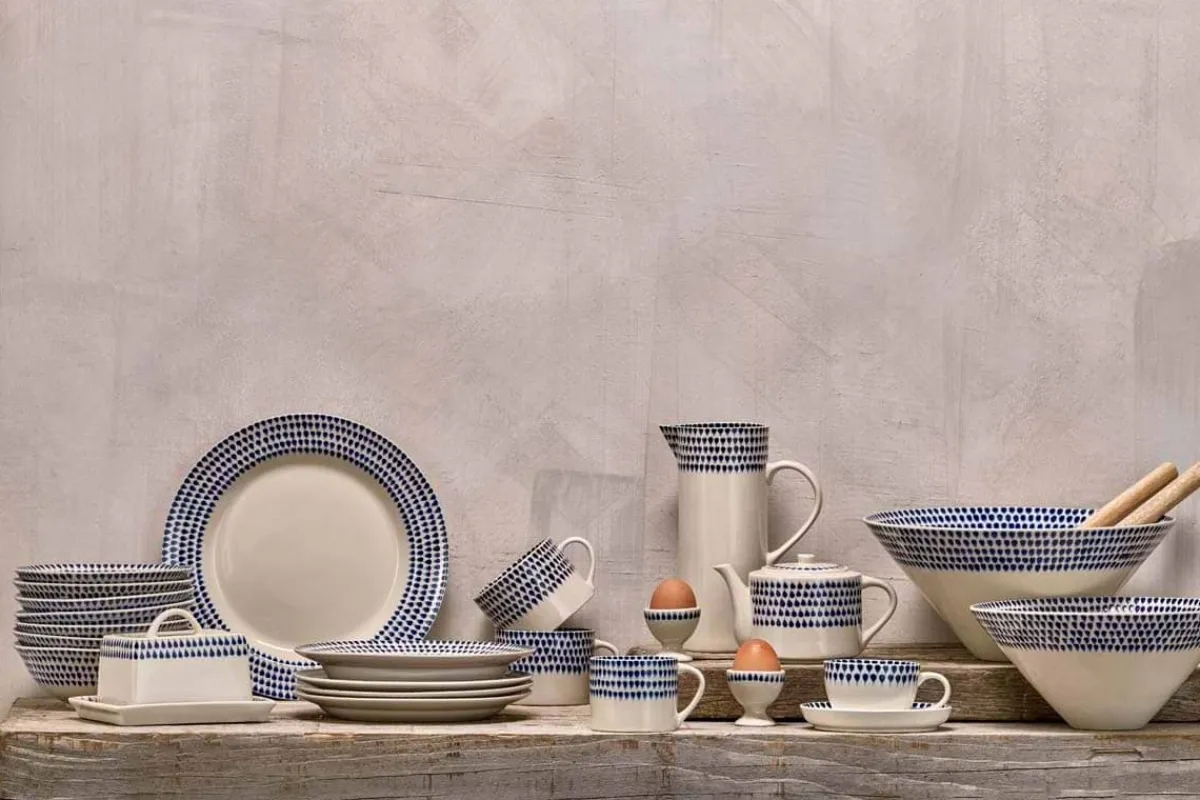 Pantry|Breakfast Accessories^Nkuku Indigo Drop Butter Dish - Cream & Indigo