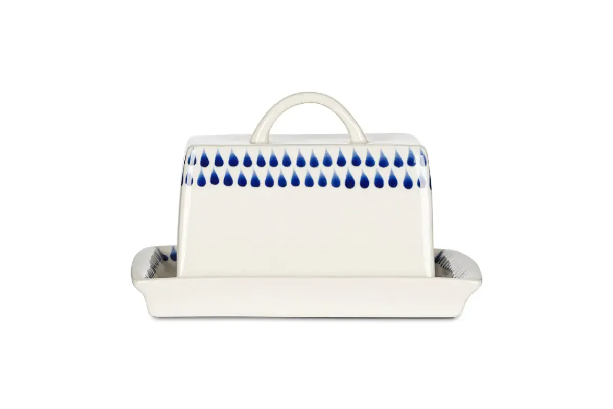 Pantry|Breakfast Accessories^Nkuku Indigo Drop Butter Dish - Cream & Indigo