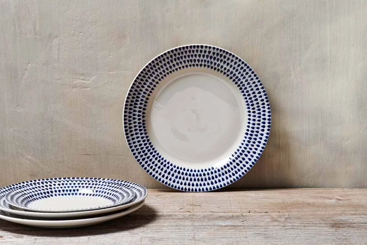 Plates^Nkuku Indigo Drop Dinner Plate - Cream & Indigo