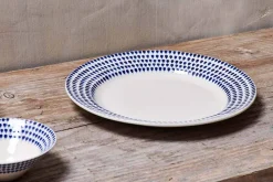 Plates^Nkuku Indigo Drop Dinner Plate - Cream & Indigo