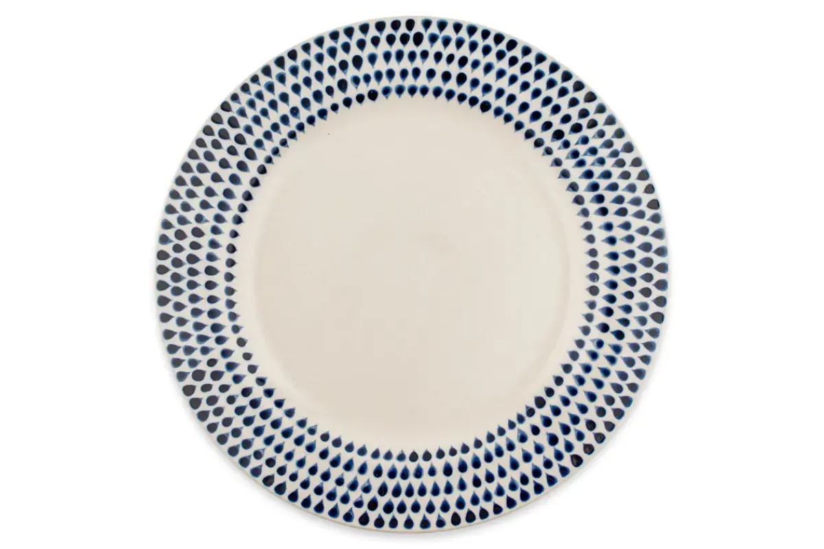 Plates^Nkuku Indigo Drop Dinner Plate - Cream & Indigo