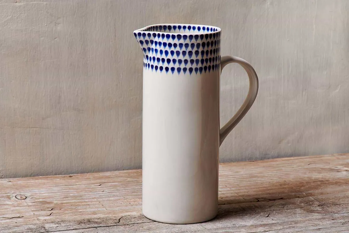 Jugs^Nkuku Indigo Drop Jug - - Large Cream & Indigo