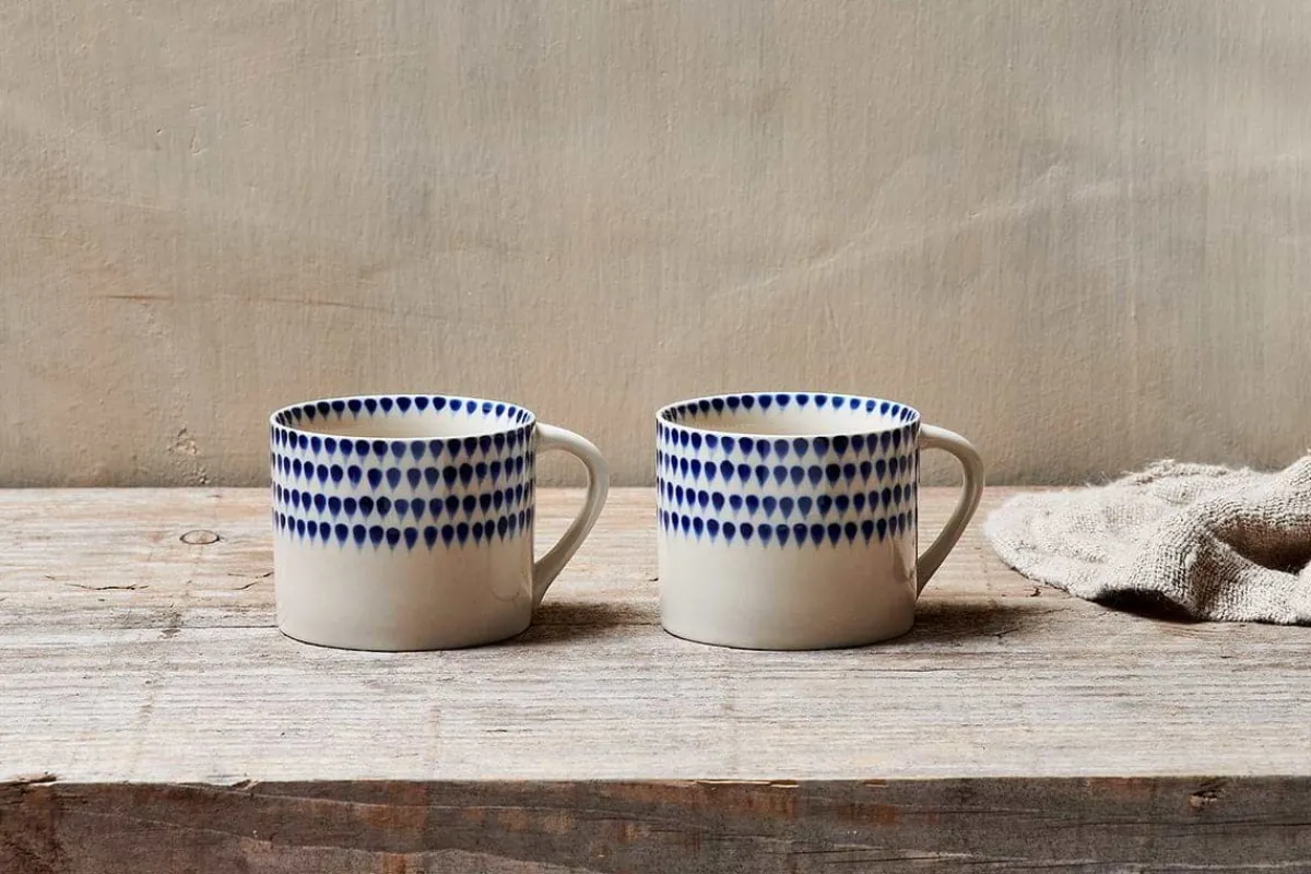 Mugs^Nkuku Indigo Drop Mug - - Small (Set of 2) Cream & Indigo