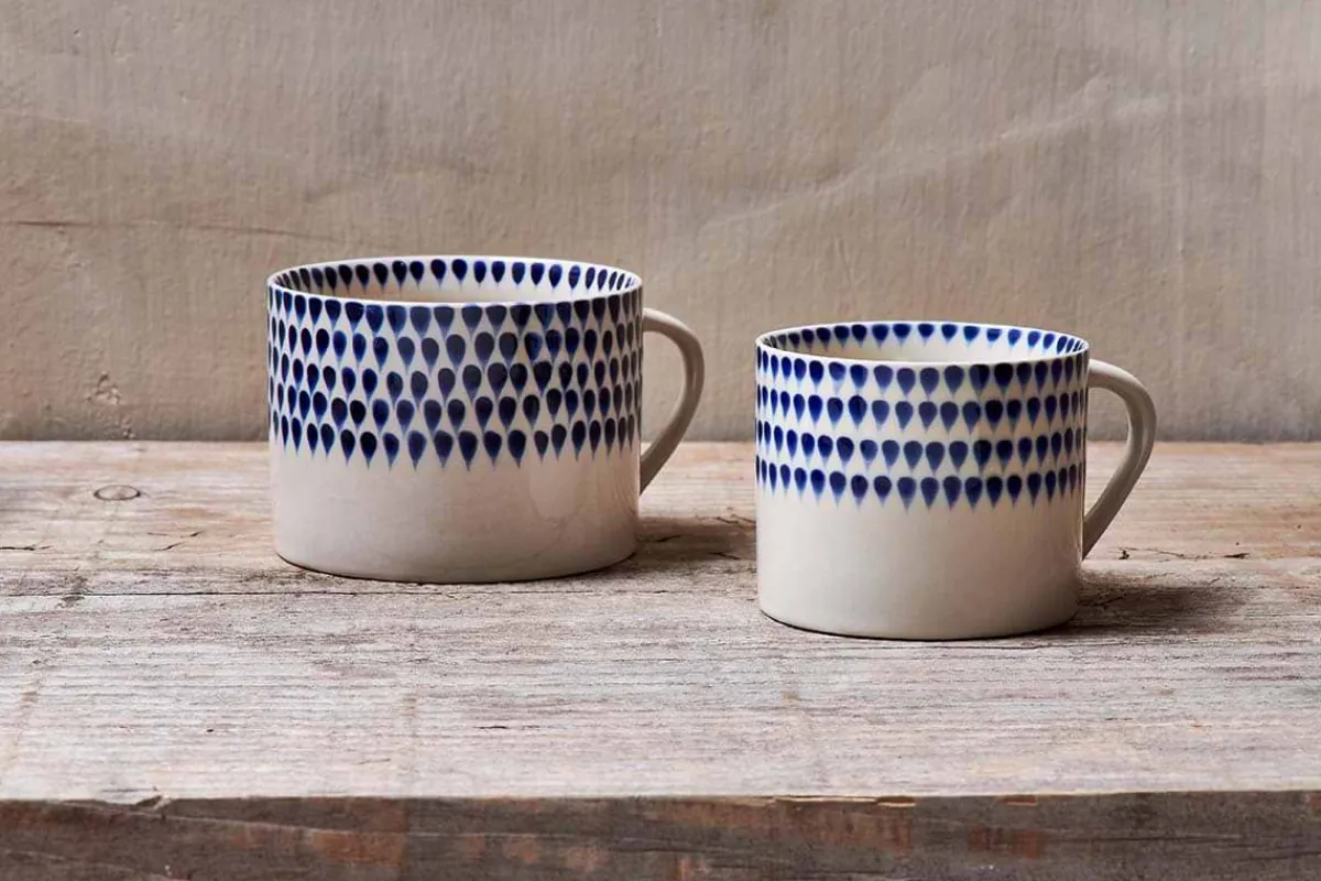 Mugs^Nkuku Indigo Drop Mug - - Small (Set of 2) Cream & Indigo