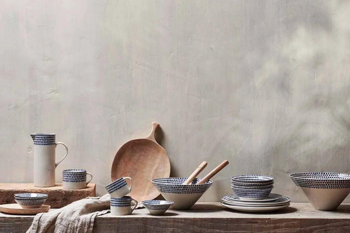 Mugs^Nkuku Indigo Drop Mug - - Small (Set of 2) Cream & Indigo
