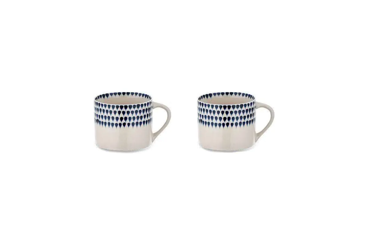 Mugs^Nkuku Indigo Drop Mug - - Small (Set of 2) Cream & Indigo