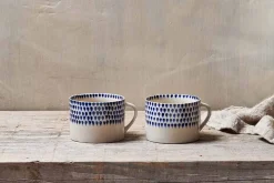 Mugs^Nkuku Indigo Drop Mug - - Large (Set of 2) Cream & Indigo