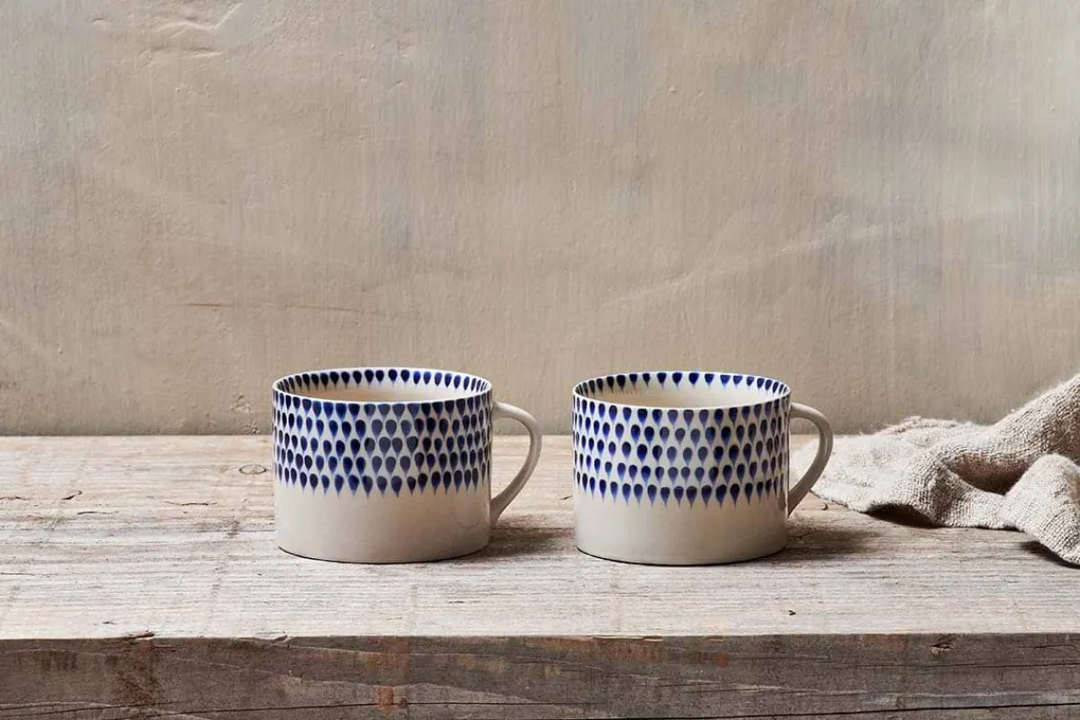 Mugs^Nkuku Indigo Drop Mug - - Large (Set of 2) Cream & Indigo