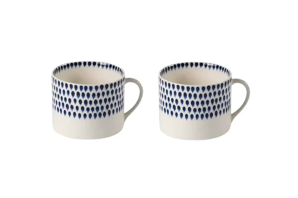 Mugs^Nkuku Indigo Drop Mug - - Large (Set of 2) Cream & Indigo