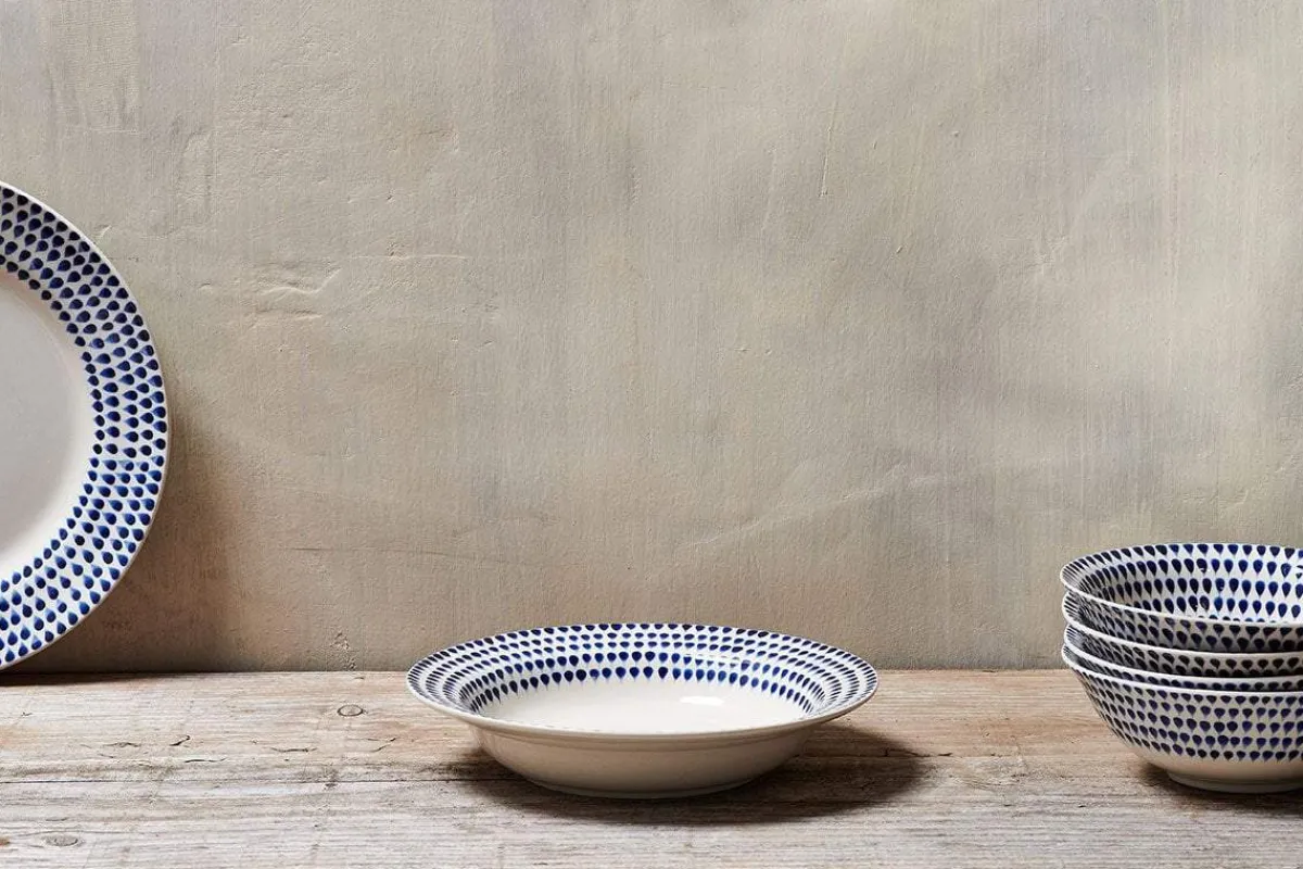 Bowls^Nkuku Drop Pasta Bowl - Cream & Indigo