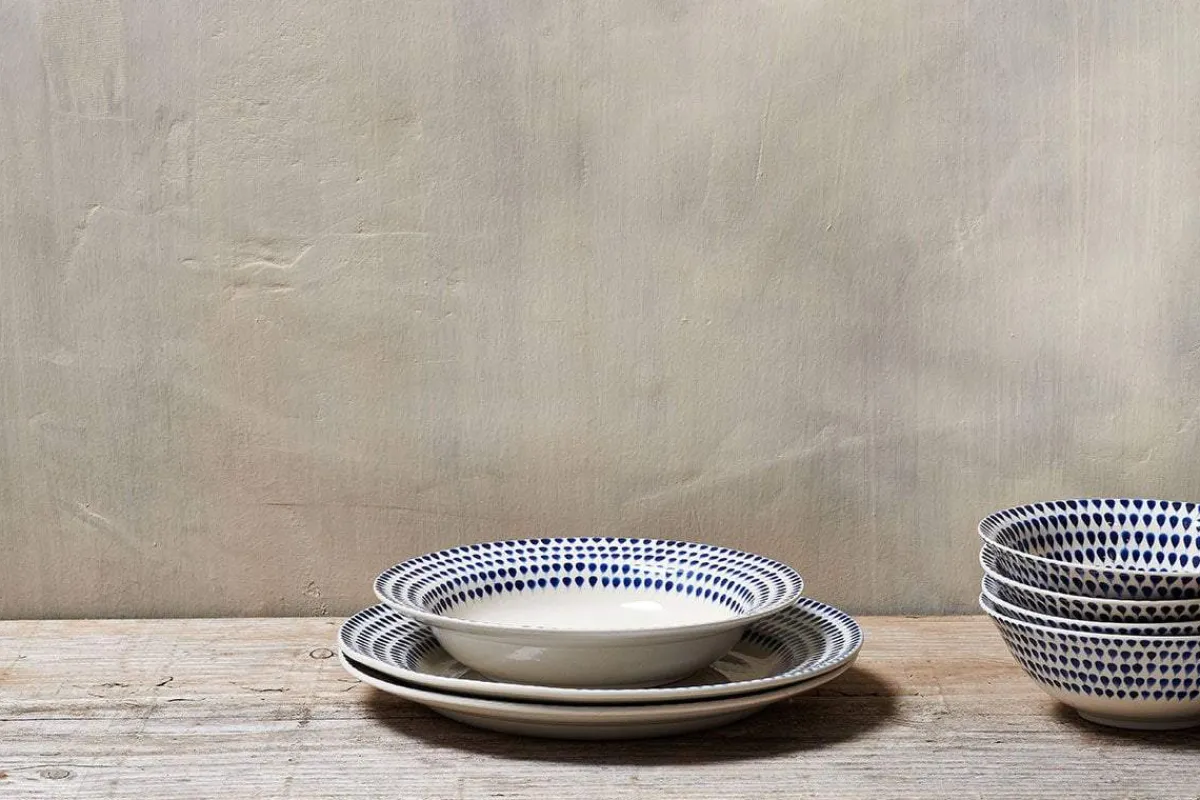 Bowls^Nkuku Drop Pasta Bowl - Cream & Indigo