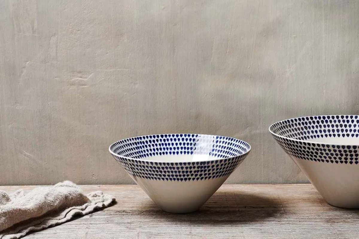 Serving Bowls|Bowls^Nkuku Indigo Drop Serving Bowl - Cream & Indigo - Medium Cream and Indigo
