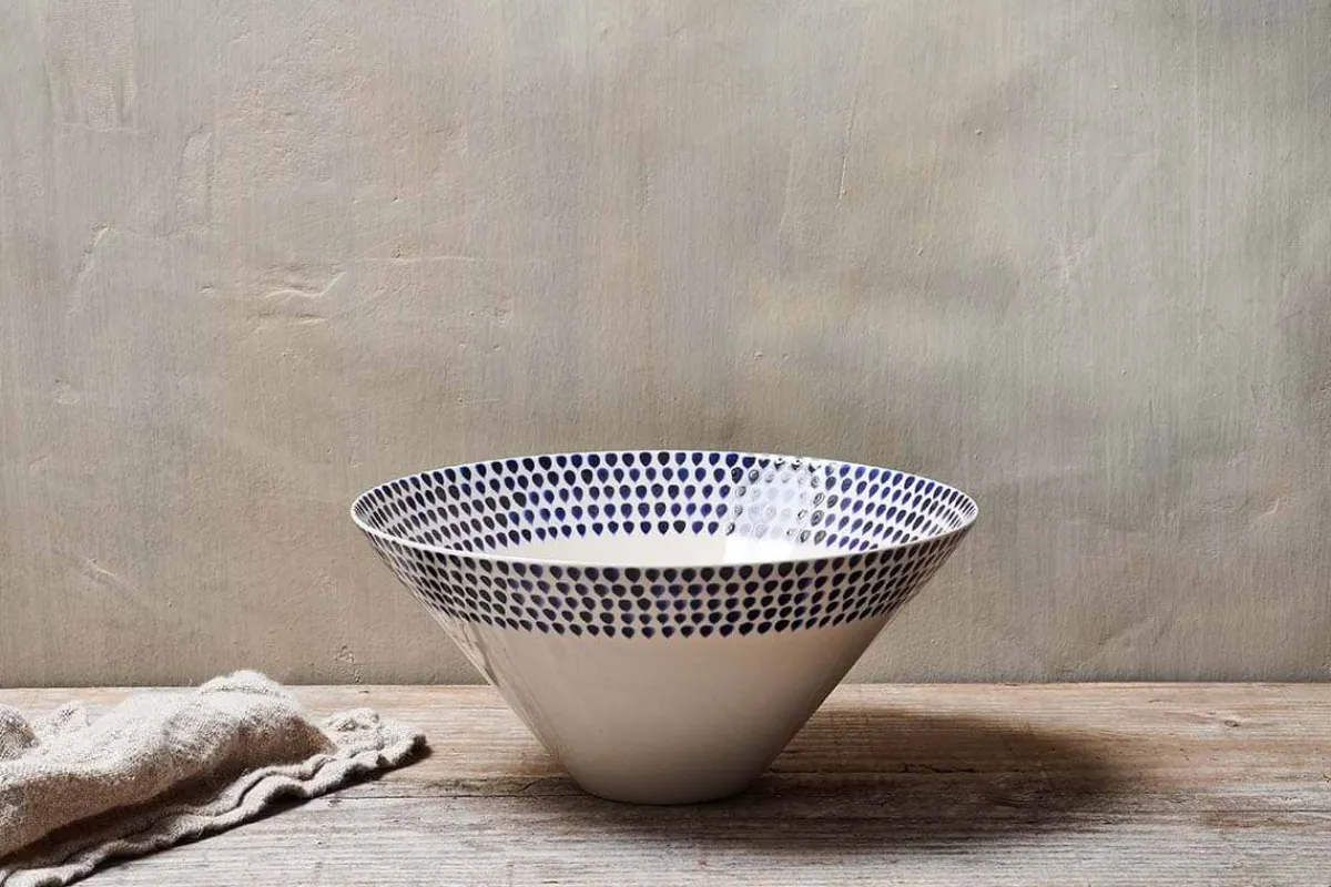 Serving Bowls|Bowls^Nkuku Indigo Drop Serving Bowl - - Large Cream & Indigo