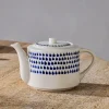 Breakfast Accessories|Teapots & Teacups^Nkuku Indigo Drop Teapot - Cream & Indigo