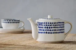 Breakfast Accessories|Teapots & Teacups^Nkuku Indigo Drop Teapot - Cream & Indigo