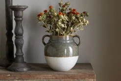 Vases|Decorative Pots & Vases^Nkuku Inha Reactive Glaze Vase - Dark Olive & Natural