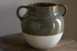 Vases|Decorative Pots & Vases^Nkuku Inha Reactive Glaze Vase - Dark Olive & Natural
