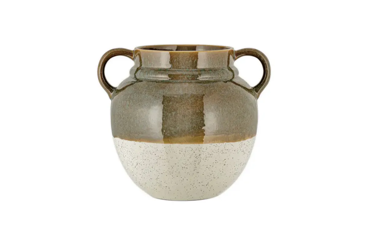 Vases|Decorative Pots & Vases^Nkuku Inha Reactive Glaze Vase - Dark Olive & Natural