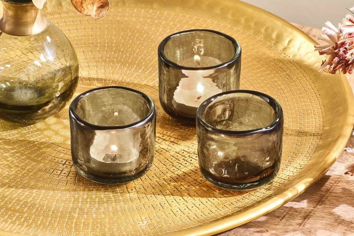 Decorative Home Accessories|Candle Holders^Nkuku Irda Glass Small Tealight - - Small (Set of 3) Smoke Brown