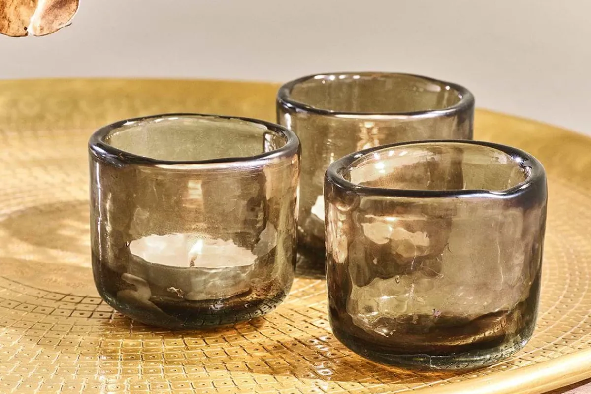 Decorative Home Accessories|Candle Holders^Nkuku Irda Glass Small Tealight - - Small (Set of 3) Smoke Brown