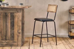 Kitchen & Dining|Bar Stools & Bar Chairs^Nkuku Iswa Leather & Cane Counter Chair - Aged Black