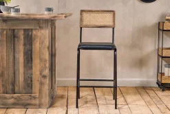 Kitchen & Dining|Bar Stools & Bar Chairs^Nkuku Iswa Leather & Cane Counter Chair - Aged Black