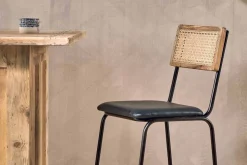 Kitchen & Dining|Bar Stools & Bar Chairs^Nkuku Iswa Leather & Cane Counter Chair - Aged Black