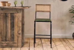 Bar Stools & Bar Chairs|Kitchen & Dining^Nkuku Iswa Leather & Cane Counter Chair - Rich Green