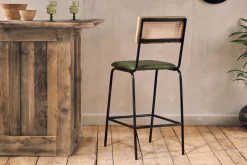 Bar Stools & Bar Chairs|Kitchen & Dining^Nkuku Iswa Leather & Cane Counter Chair - Rich Green