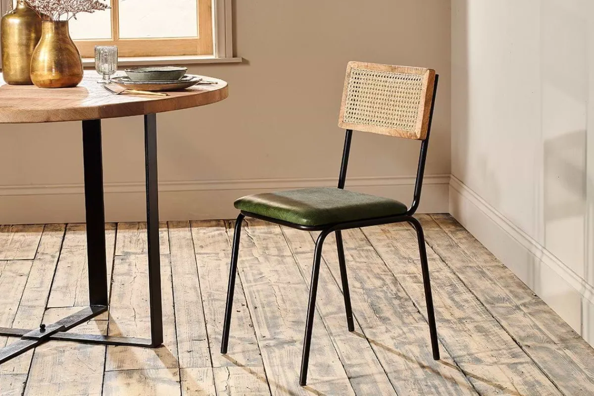 Home Office|Kitchen & Dining^Nkuku Iswa Leather & Cane Dining Chair - Green