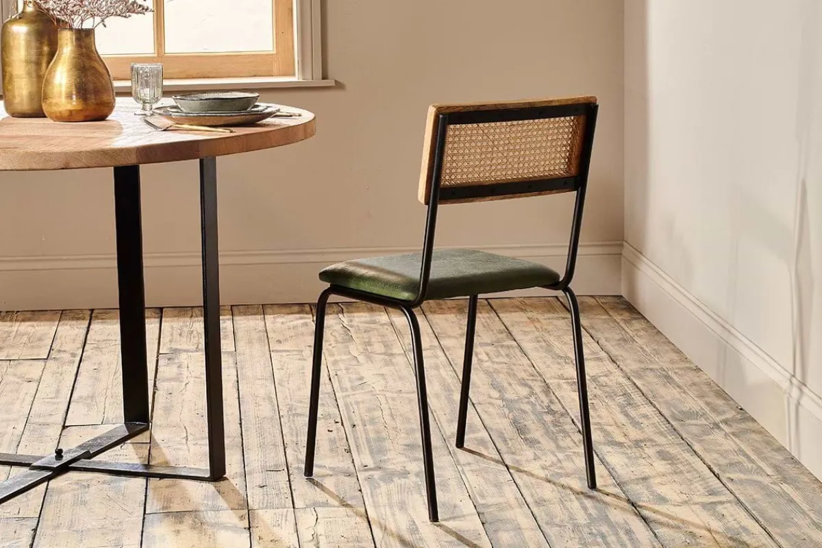 Home Office|Kitchen & Dining^Nkuku Iswa Leather & Cane Dining Chair - Green