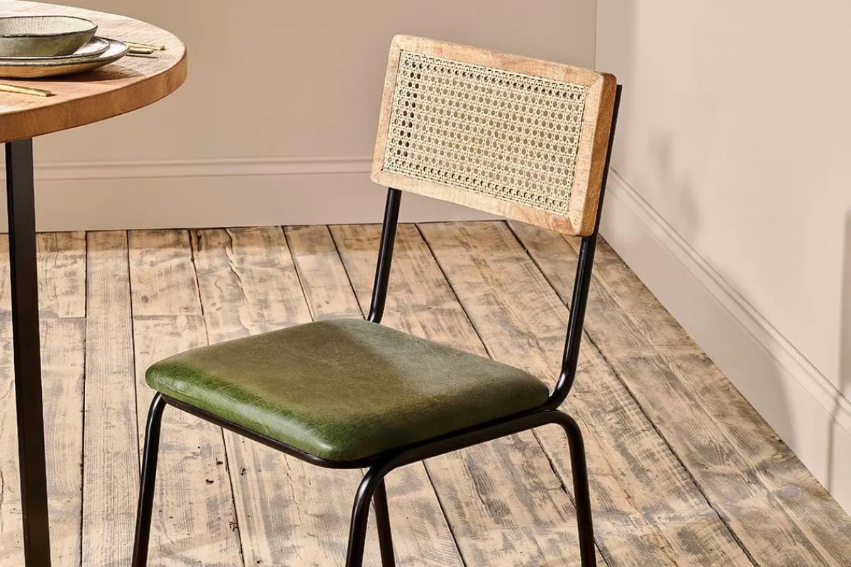 Home Office|Kitchen & Dining^Nkuku Iswa Leather & Cane Dining Chair - Green