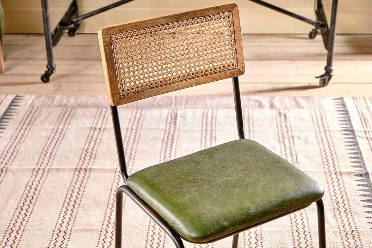 Home Office|Kitchen & Dining^Nkuku Iswa Leather & Cane Dining Chair - Green