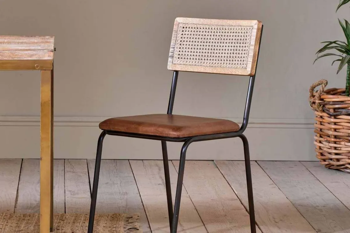 Home Office|Kitchen & Dining^Nkuku Iswa Leather & Cane Dining Chair - Tan