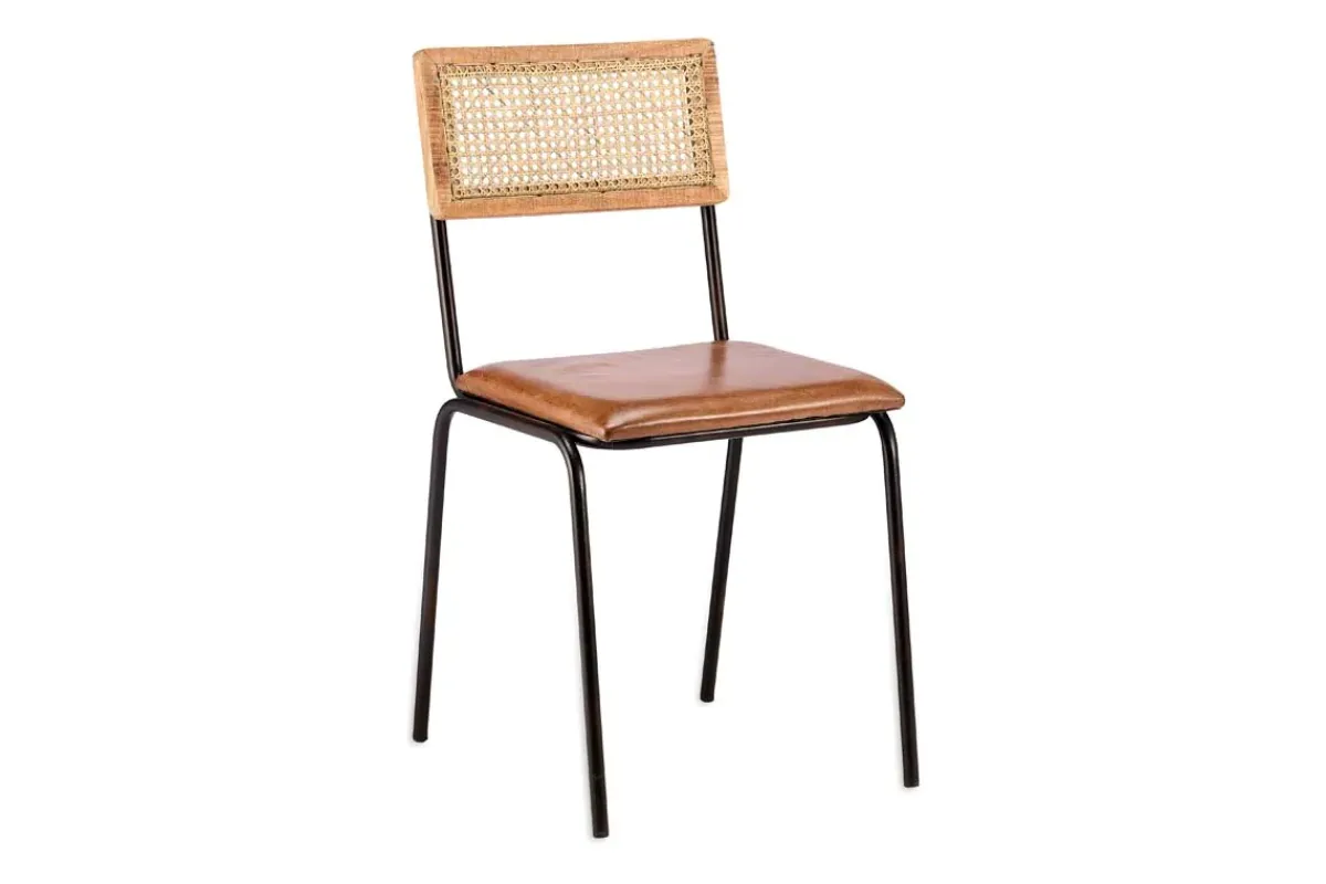 Home Office|Kitchen & Dining^Nkuku Iswa Leather & Cane Dining Chair - Tan