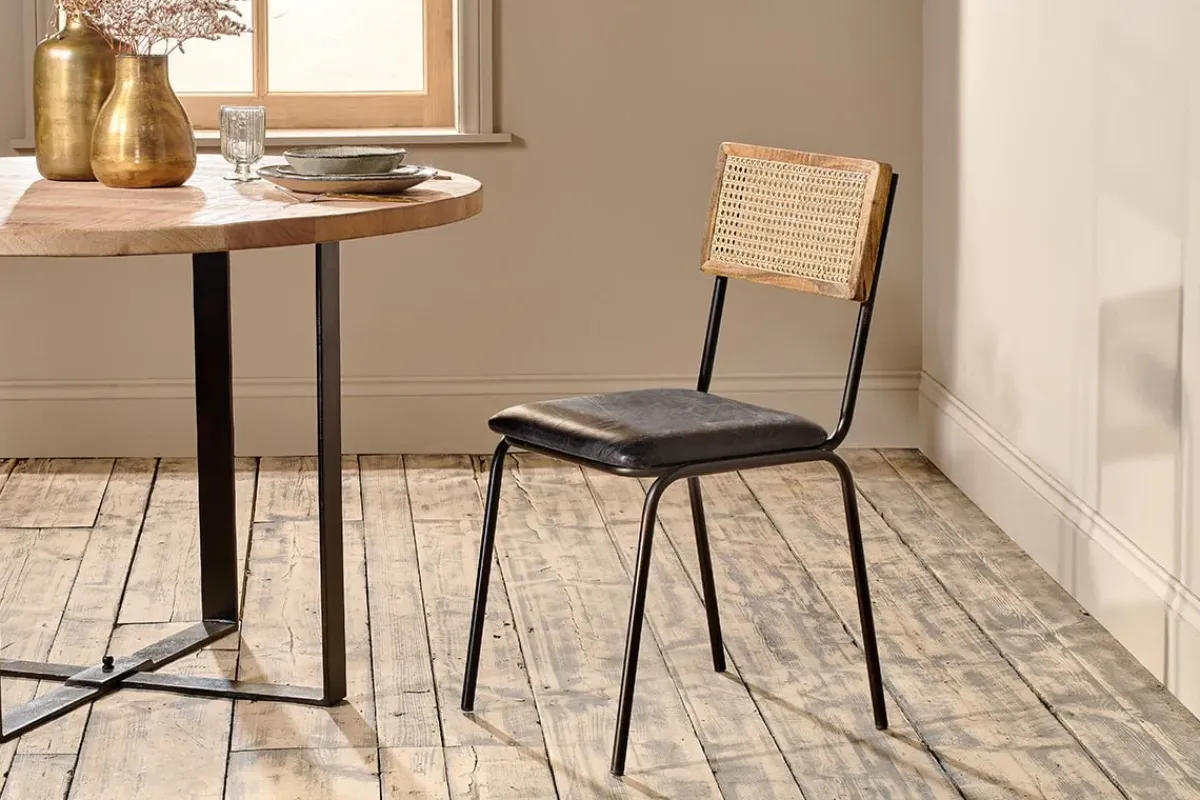 Home Office|Kitchen & Dining^Nkuku Iswa Leather & Cane Dining Chair - Black